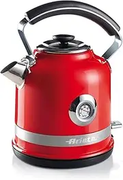 [Ariete] Moderna 2854 Electric Kettle, Stainless Steel Kettle with Thermometer and Water Level Indicator, Wireless 360° Base, Automatic Shut-Off, 1.7 L Capacity, 2000 W, Red