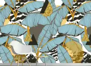 Blue Gold Leaves Removable Wall Mural