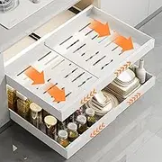 TNGAMFGT 2 Pack Pull Out Cabinet Organizer, Expandable (12.6-20.5In) Cabinet Roll Out Drawers，Upgraded No-Drill Chest of Pull Out Drawers for Cabinets with 3 Adjustable Slides (White, 16.5 in Deep)