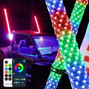 2X 3FT FAT RGB Spiral LED Whip Chasing Lights For Honda Talon Polaris RZR Can-AM