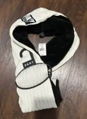 Scarf Loop Infinity NEW DKNY Fleece-Lined, 2-tone Cream Black One Size Winter