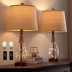 OYEARS 23" USB A+C Table Lamp Sets of 2 Modern Bedside Lamps Retro Farmhouse ...