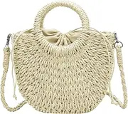 [LATRAT] Summer Straw Handbag Women's Hand-Woven Bag, Top Handle, Straw Handbag, Removable Shoulder Strap, Clutch, Summer Beach Bag, Straw Bag, Shoulder Bag, Braided Bag, Beige, beige