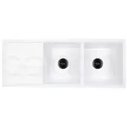 Baiachi Double Bowl and Drainer Granite Kitchen Sink White with Black Waste