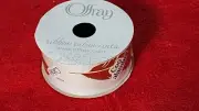 OFFRAY White & Gold Feather Ribbon 1-1/2" 1 New Roll + Bonus used roll