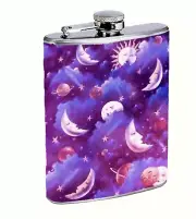 Celestial Whimsy C3 8oz Stainless Steel Hip Flask Drinking Liquor Sun and Moon