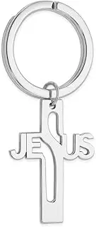 [JewelryWeb] 925 Sterling Silver Polished Rhodium Plated Jesus Religious Faith Cross Key Ring