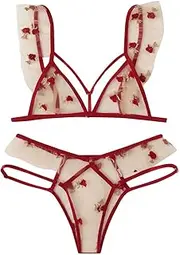[Generic] Sexy Lingerie with Underwire for Women G-String Flower Thong Lingerie Plus Size Lingerie for Women 3X