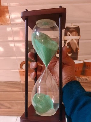 Large Hourglass Timer 30 Minute, Decorative Wooden Sandglass, Green Sand 30 min