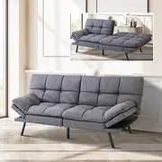 Opoiar Memory Foam Loveseat Convertible Modern Couch Small Sleeper Armrest, Metal Legs, Futon Sofa Bed Sofabed, Grey-Update