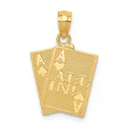 14K Yellow Gold Ace Of Hearts And Spades All In! Cards Pendant