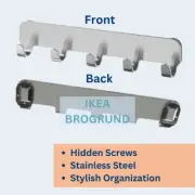 10X IKEA BROGRUND: Elegant Stainless Steel Hook Rack with Clean, Hidden Screw