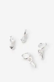 [Rubi] Rubi - 2Pk Mid Earring - Silver plated locket and key OS SILVER PLATED LOCKET AND KEY