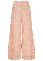 Free People Emmaline Printed Chiffon Trousers - Peach - L (UK16-UK18 / L) L (UK16-UK18 / L)