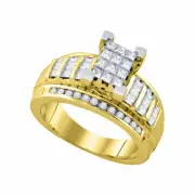 10k Yellow Gold Princess Diamond Cluster Bridal Wedding Engagement Ring Size 7