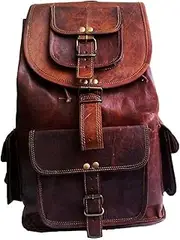 [ZNT BAGS] Handmade Leather Backpack Shoulder Rucksack -trendy Stylish Unisex Travel Bag for Boys and Girls Perfect for Vintage Vibes in College School and Office for Men and Women (Mocha Brown)