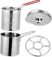 1Set Deep Fryer Basket Stainless Steel Frying Pot with Non Slip Handle Lid for Cooking Fish Chicken Chips Vegetables Easy to Use