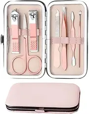 Professional Nail Clipper Set[7 Pcs], Manicure Set, Pedicure Set Stainless Steel Nail Scissors Travel & Grooming Manicure Set, Nail Care Kit, with Box (Pink)