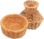 Yardwe 1 Set Dollhouse Miniature Furniture Woven Basket Model Set Realistic Dollhouse Accessories for Creative Scenes Construction Stylish Decoration
