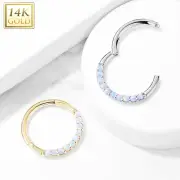 14K Solid Gold Opal Lined Hinged Segment Hoop Ring Septum Daith Tragus
