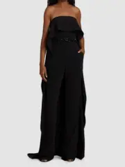$795 Badgley Mischka Women's Black Flowing Bustier Crepe Jumpsuit Size 10
