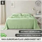 Natural Home European Flax Linen Flat Fitted Sheet Pillowcase Set Sage Single