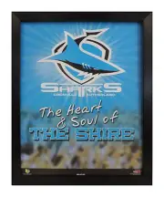 CRONULLA SUTHERLAND SHARKS THE HEART & SOULD OF THE SHIRE NRL LOGO FULLY FRAMED