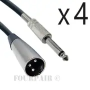 4 Pack Lot 15ft XLR 3-Pin Male to 1/4" Mono Shielded Microphone Mic Audio Cable