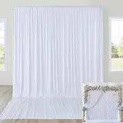 10ftx12ft Wrinkle Free White Backdrop Curtain for Wedding Parties, Silky Polyester 12 ft Long Photo Backdrop Drapes Back Drop Cloth for Birthday Baby Shower Photography Background