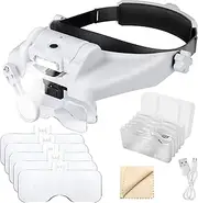1X to 14X Headband Magnifier with 3 LED Light, Magnifying Glass Visor for Reading Hobbies, Head Spectacles for Close Crafting Work