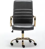 BTEXPERT Gray Faux Leather Adjustable Home Office Golden Arms Exectuive Chair High Back Manager Desk Armchair Tilt Lumbar Support, Grey