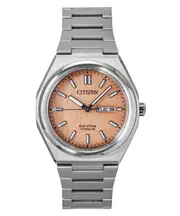 Citizen Zenshin Super Titanium Salmon Dial Day/Date Eco-Drive AW0130-85Z 100M Men's Watch