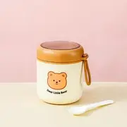 Print Stainless Steel Plastic Insulated Food Container / Spoon / Sticker / Insulated Lunch Bag / Set (Various Designs) Set of 3 - Food Container & Spoon & Sticker - Bear - Brown - One Size