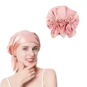 Mulberry Silk Sleep Cap Bonnet for Curly Hair and Braids-Pink