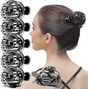 RC ROCHE ORNAMENT Womens Stylish Rose Dome Comb Clamp Shell Plastic No Slip Strong Secure Grip Side Slide Bun Maker Beauty Accessory Hair Clip, 6 Pack Count Medium Black