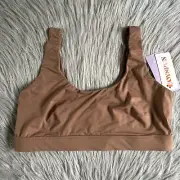 Joyspun Wireless Scoop Bralette Womens Size Medium Brown Wirefree Pull Over Bra