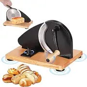 CONGKAILU Manual Bread Slicer, Classic Hand-Crank Bread Slicer for Bakeries, Coffee Shop, Home Kitchen, Adjustable Thickness, Silver, Wood Body, Stainless Steel Blade