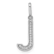 14K White Gold Real Diamond Lower Case Letter J Initial Pendant