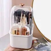 Makeup Brush holder Organizer 360° Rotatable Makeup brushes Storage Box with Dust Cover, Makeup Organiser Storage Box for Dresser, Bathroom, Vanity or Makeup Room
