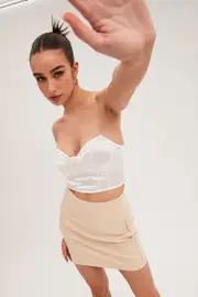 Beige Corset Mini Skirt - Size 14, Women's Mini Skirt