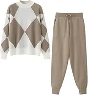[HEYDHSDC] Women Round Neck Sweater Tracksuits Warm 2piece Ladys Knit Harem Pants Set