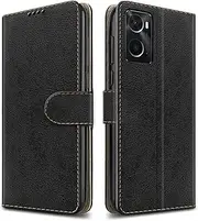 [PIXFAB] For Oppo A76 / Oppo A96 Leather Phone Case, Magnetic Closure Full Protection Book Folio Design, Wallet Case Cover [Card Slots] and [Kickstand] For Oppo A76 / Oppo A96 - Black