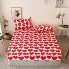 Lovely Heart Fitted Sheet Mattress Protector Cotton Bed Sheet Set Queen King