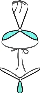 [TiaoBug] Womens Micro Bikini Extreme Sexy G String Bikinis Halter Lace-up Bra with Mini Thong Bathing Suit