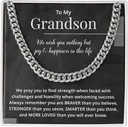 [SUTERY] Cross Necklace For Grandson, Grandson Necklace, Grandson Gifts From Grandma Grandpa, Cuban Link Chain For Boys, Christmas Necklace For Birthday Graduation Gift Sweet Message Card Box
