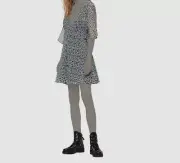 $237 AllSaints Womens Gray Floral V-Neck Short Sleeve Shift Mini Dress Size US 6