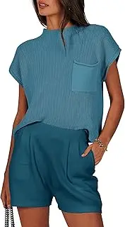 [ANRABESS] Women's Two Piece Summer Outfits Knit Sweater Short Sets Pullover Tops & Shorts Lounge Matching Clothes Set