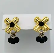 Vintage 1980-90s Gold Tone Black Lucite X Pierced Earrings