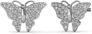 [Cate & Chloe] Everlee Spirited White Gold Butterfly Earrings, 18k Gold Plated Studs with Crystals, Butterfly Stud Earring Set with Pave Stone Crystals