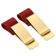 2pcs Metal Clip Carved Leather Notebook Pen Holder Loop Sleeve, Red